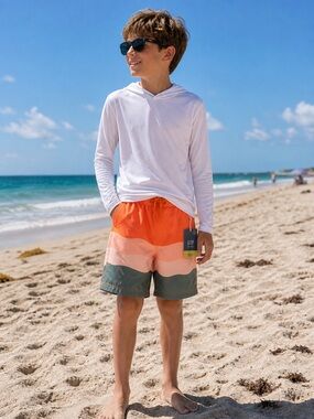 GAP Boys Colorblock Swim Trunks in Orange, Peach & Green